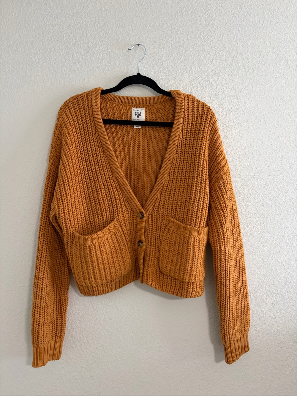 Billabong Mustard Chunky V-Neck Cardigan